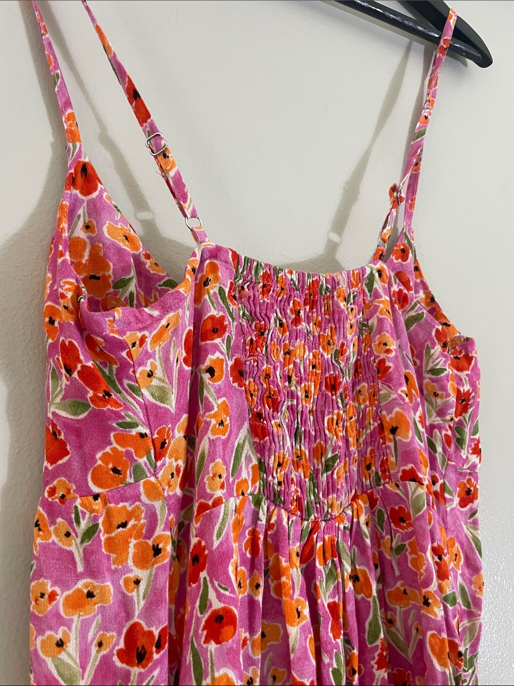 Pull&Bear Pink Floral Smocked Back Adjustable Strap Cami Romper Size M - Picture 13 of 16
